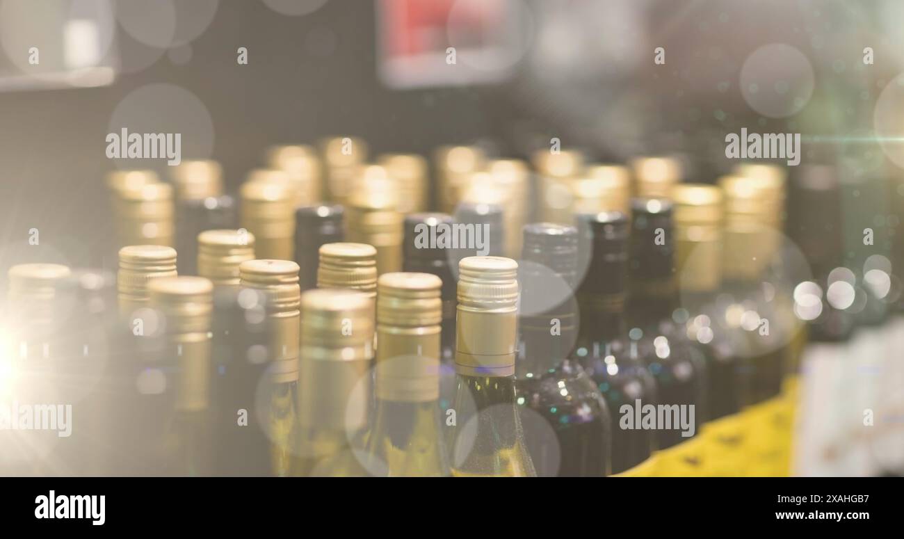Image du bokeh sur les bouteilles de vin en magasin Banque D'Images