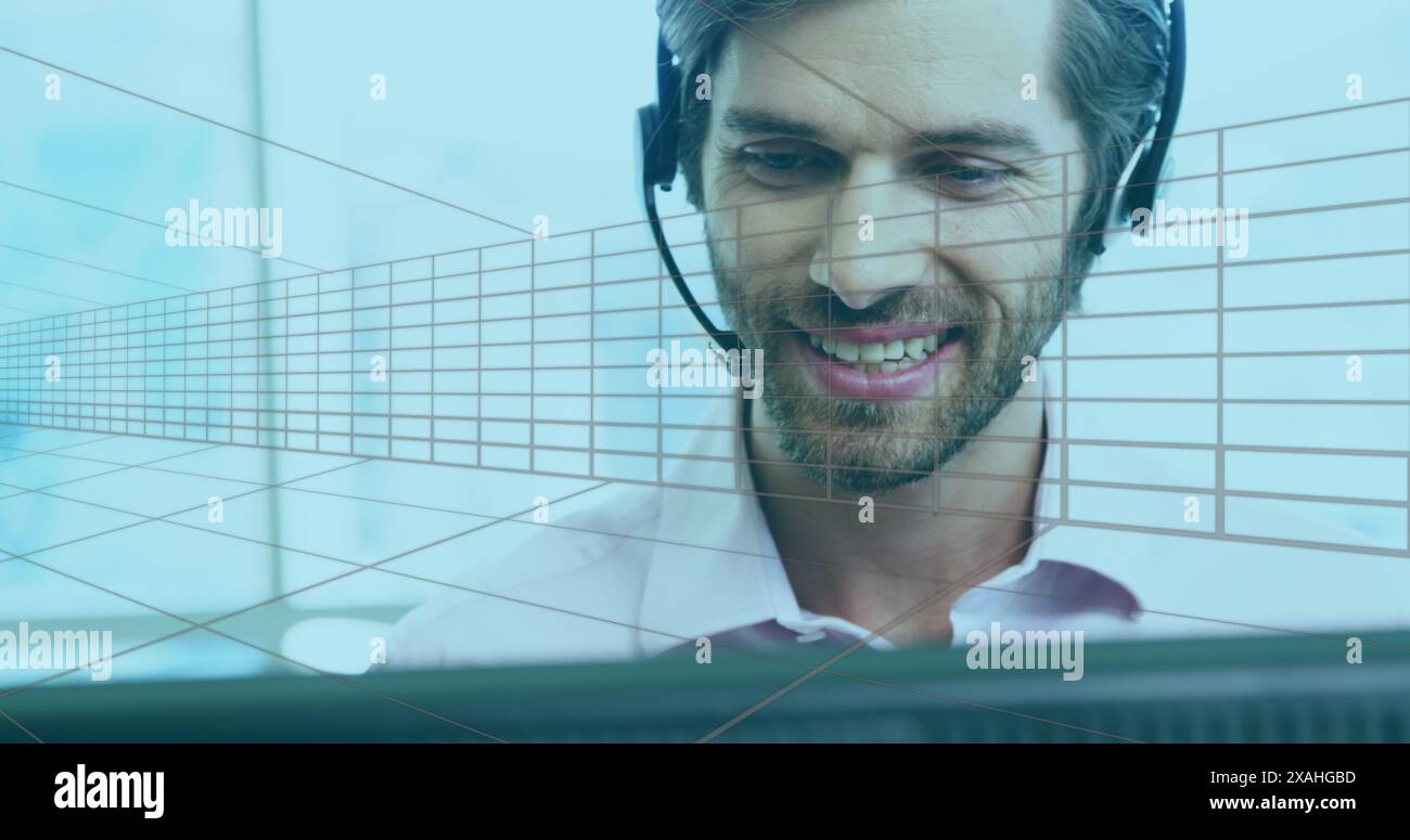 Image des statistiques et du traitement des données sur divers professionnels utilisant des casques/oreillettes Banque D'Images