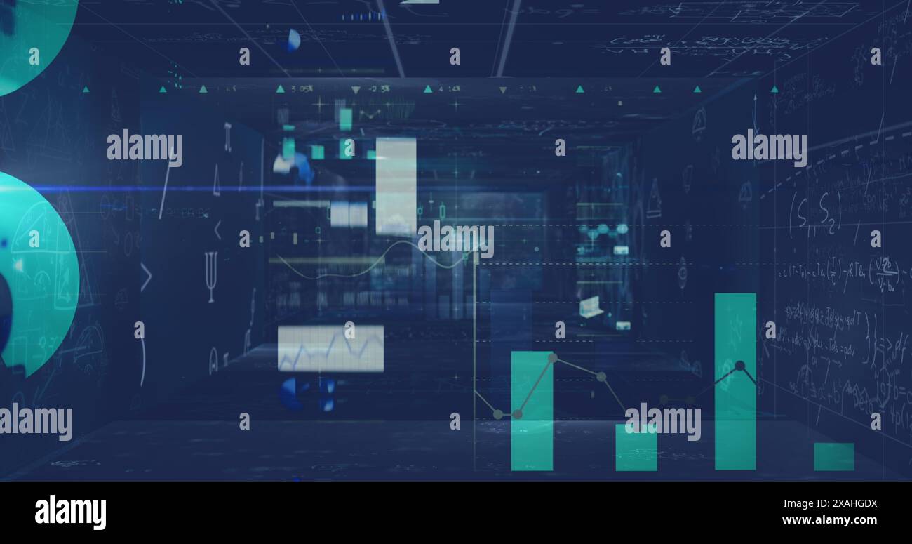 Image du traitement des données sur des écrans sur fond bleu Banque D'Images