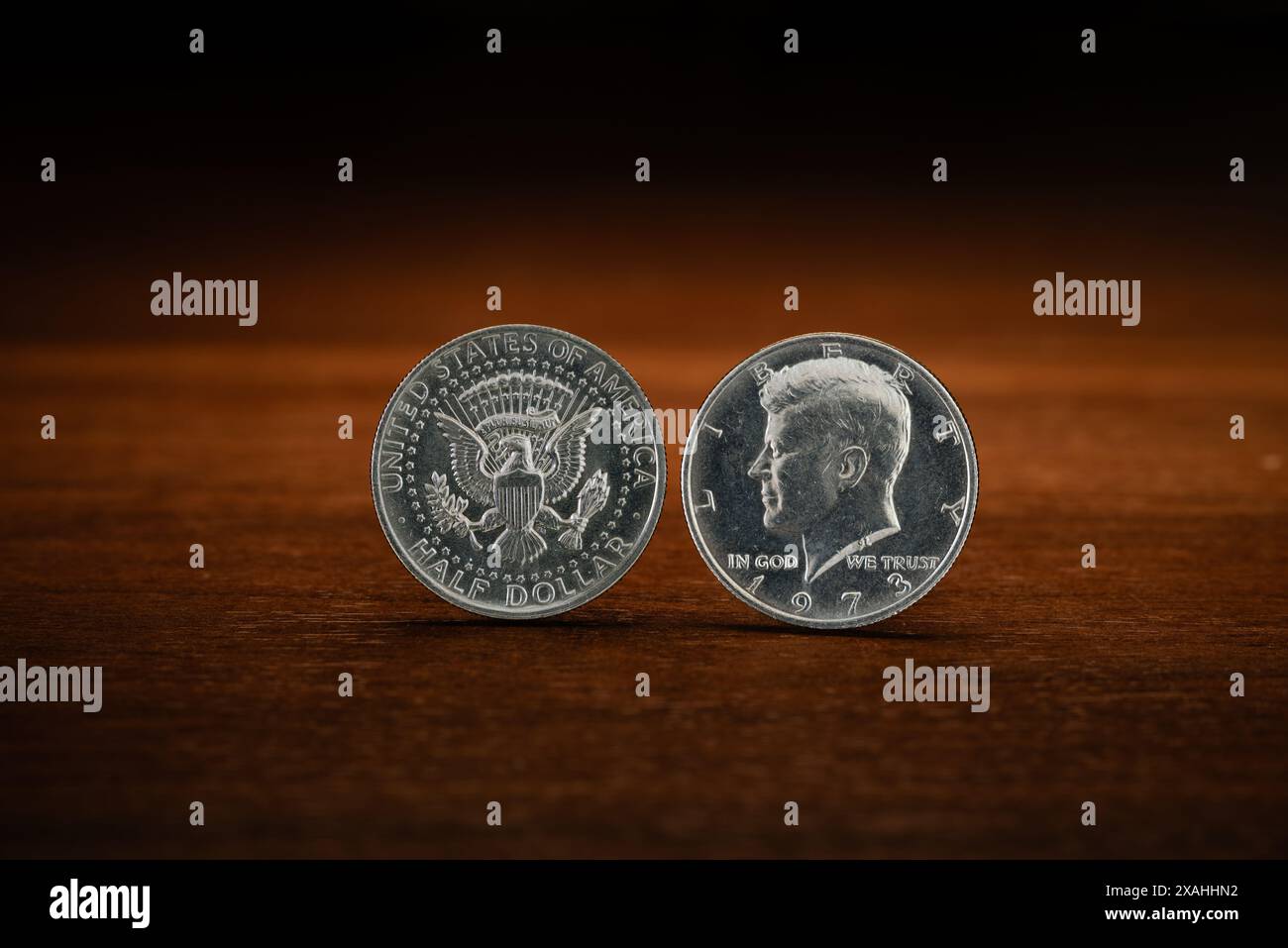 Demi dollar américain, 50 cent coin, John F. Kennedy, 1973 Banque D'Images