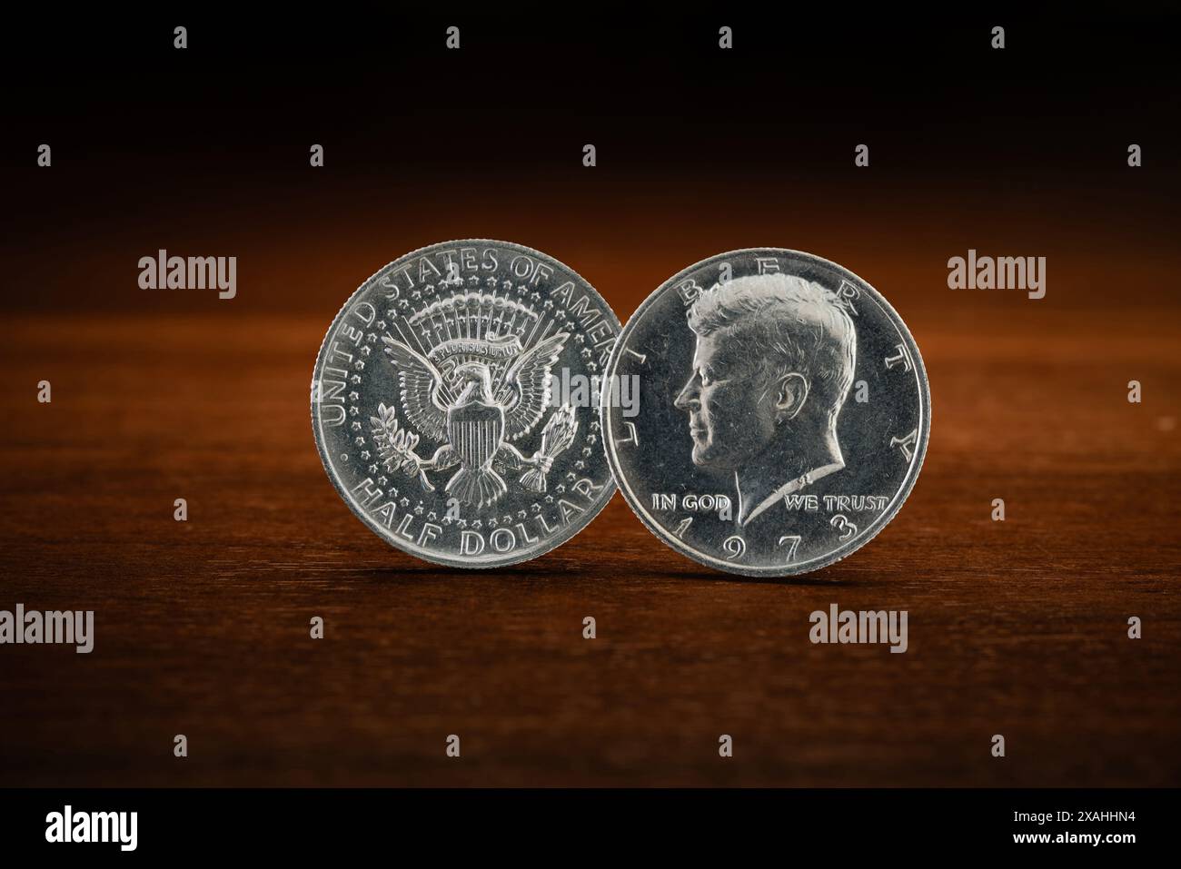 Demi dollar américain, 50 cent coin, John F. Kennedy, 1973 Banque D'Images