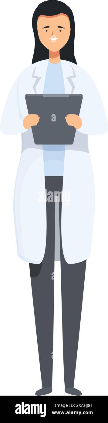 Femme médecin portant une blouse de laboratoire tenant une tablette numérique souriante regardant vers l'avenir Illustration de Vecteur