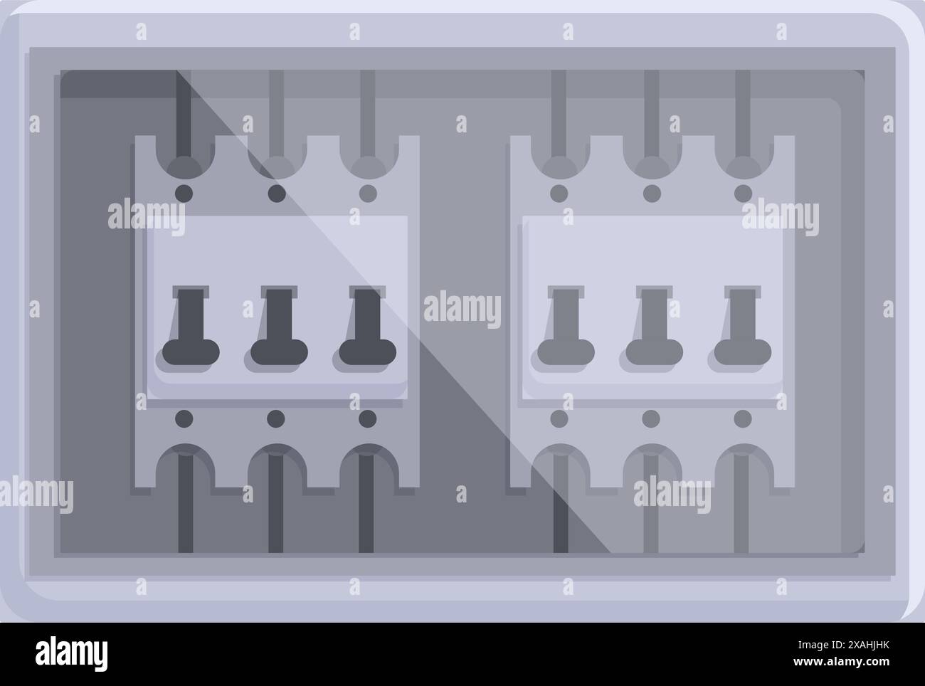 Panneau électrique gris avec disjoncteurs contrôlant l'alimentation dans un bâtiment résidentiel Illustration de Vecteur