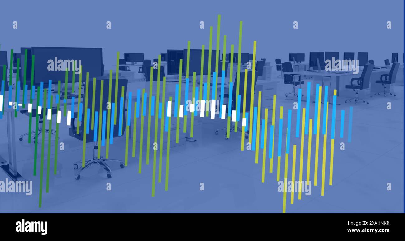 Image du traitement des données face à la vue d'un bureau vide Banque D'Images