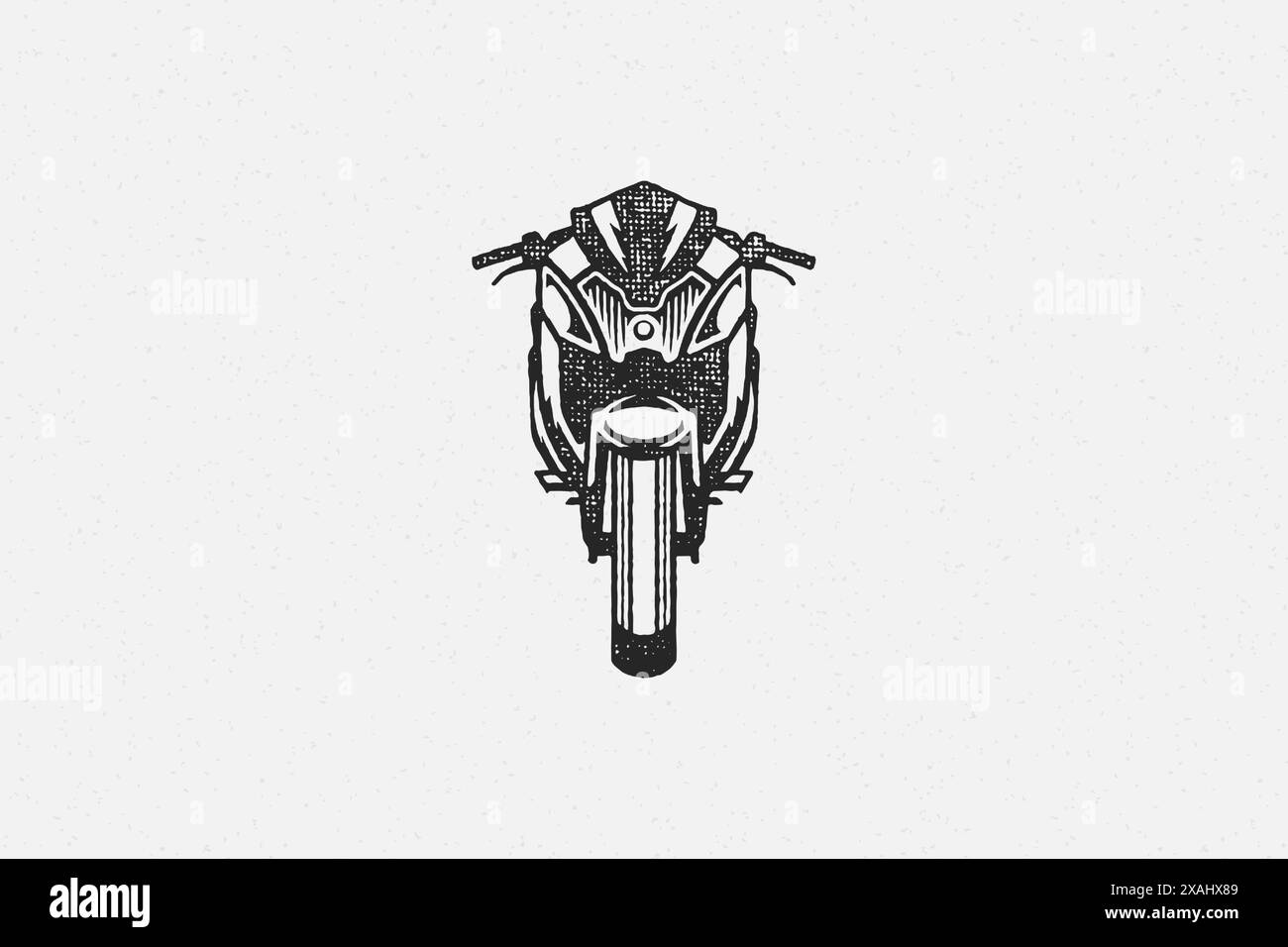 Silhouette de moto de sport superbike vue avant illustration vectorielle de timbre à encre dessinée à la main. Emblème de moto moderne effet de texture grunge pour affiche ou Illustration de Vecteur