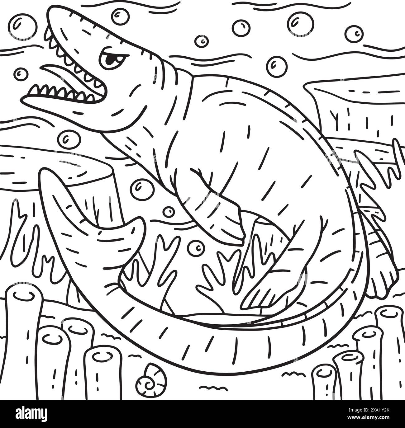 Mosasaurus Dinosaur Coloriage page pour les enfants Illustration de Vecteur