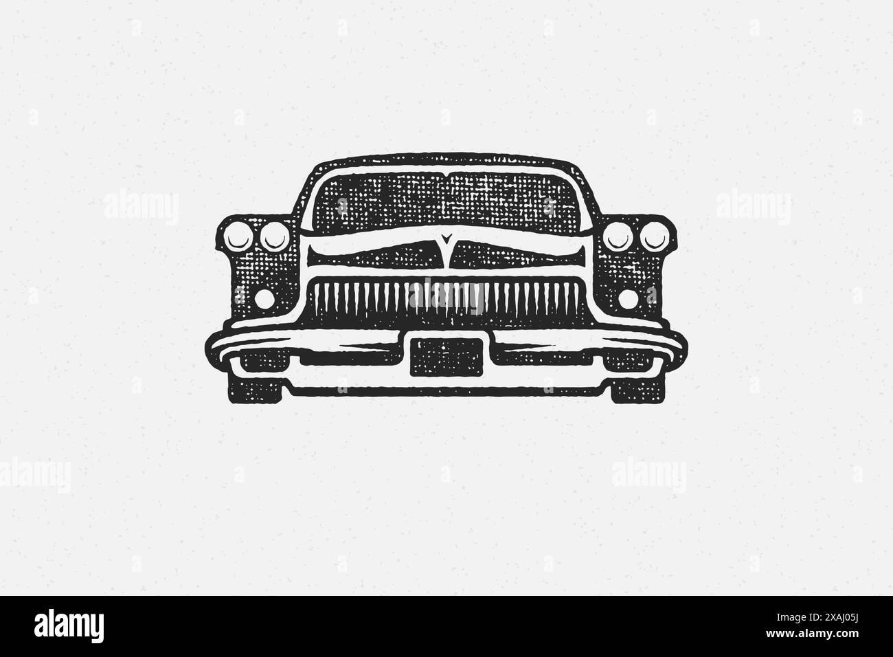 Vieille silhouette de voiture classique dessinée à la main illustration vectorielle de timbre à encre. Vintage rétro emblème de service de voiture effet de texture grunge pour poster ou étiquette décora Illustration de Vecteur