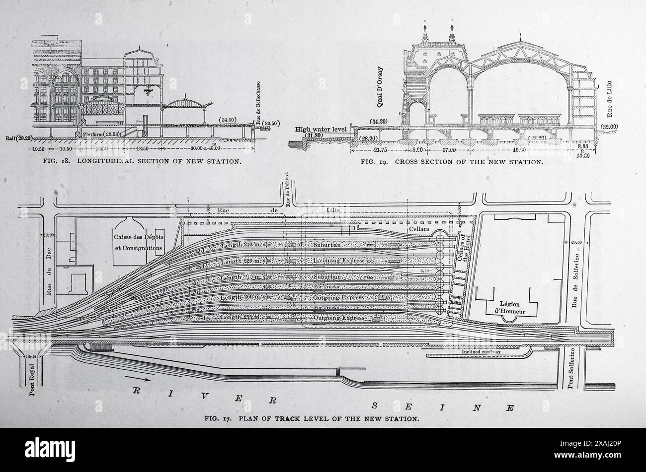 Plan du niveau de la voie de la nouvelle gare tiré de l'article LE NOUVEAU TERMINAL DE LA VOIE FERRÉE D'ORLÉANS AU QUAI DORSAY. Par Jacques Boyer. Tiré de l'Engineering Magazine consacré au progrès industriel volume XVII 1899 The Engineering Magazine Co Banque D'Images