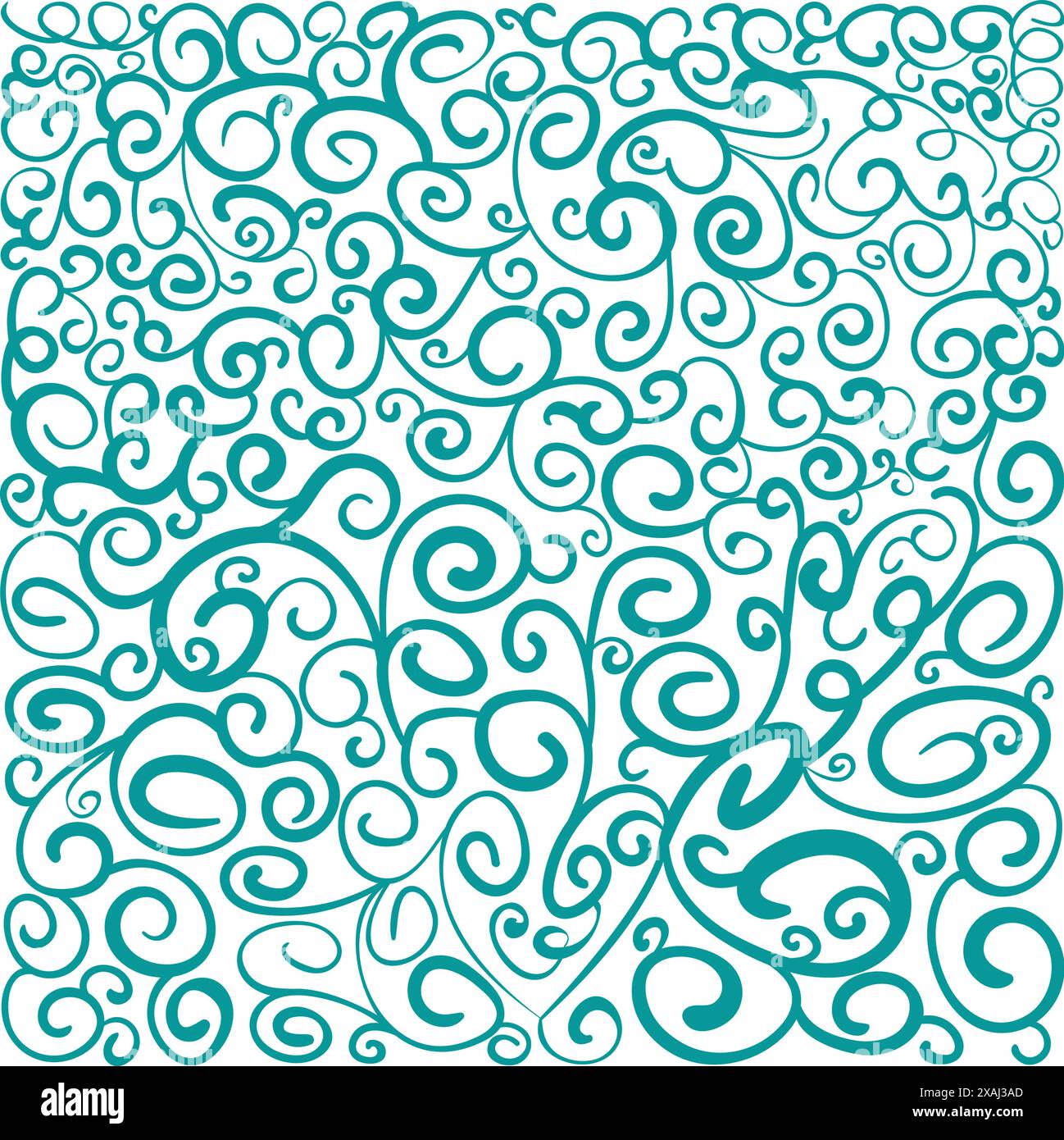 Illustration abstraite avec des silhouettes en spirale de couleur turquoise dessinant dans le style de ligne de contour d'écriture manuscrite Illustration de Vecteur