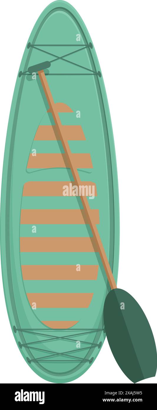 Planche de pagaie verte avec pagaie en bois appuyée contre le mur isolé sur fond blanc Illustration de Vecteur