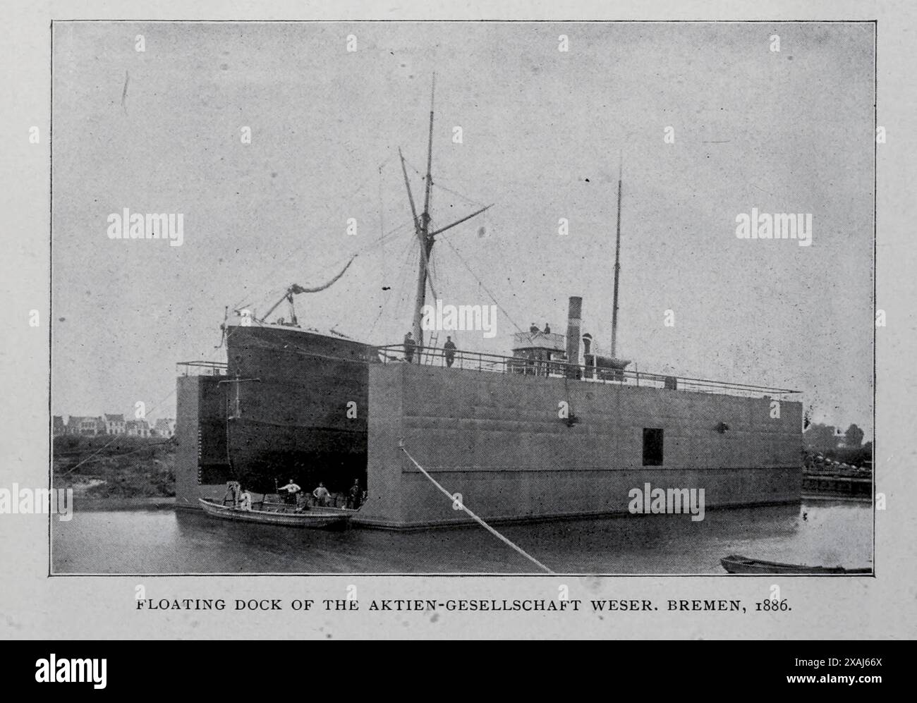 QUAI FLOTTANT DE L'AKTIEN-GESELLSCHAFT WESER. BRÊME, 1886. De l'article LE DÉVELOPPEMENT DE SHlP-BUlLDlNG ALLEMAND. Par Rudolph Haack. PARTIE II. LES CHANTIERS NAVALS SITUÉS SUR LA CÔTE DE LA MER DU NORD. Tiré de l'Engineering Magazine consacré au progrès industriel volume XVII 1899 The Engineering Magazine Co Banque D'Images