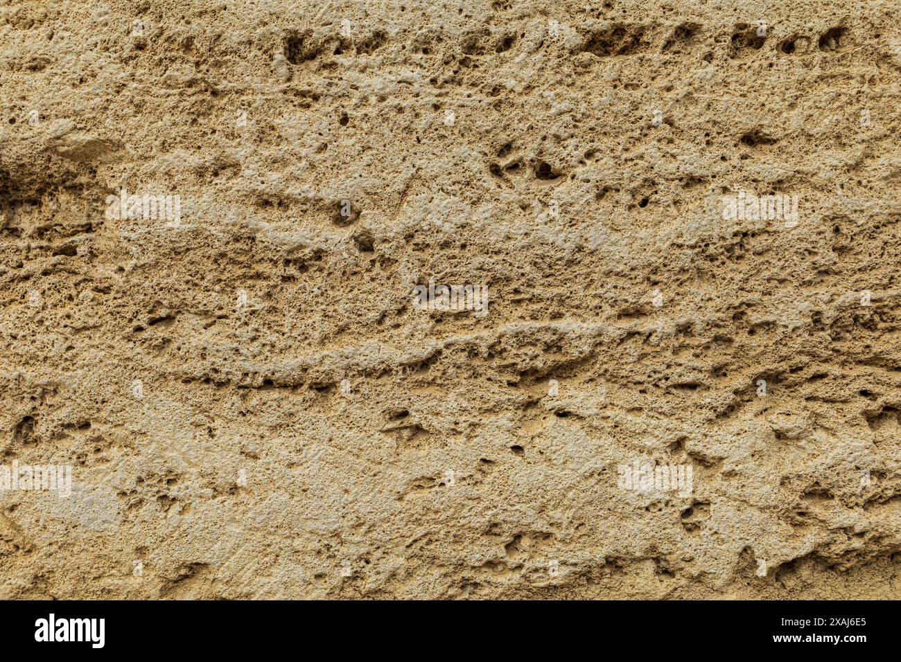 photographie à plat en gros plan d'une surface de grès jaune beige, ancien fond texturé de roche de sable rugueux Banque D'Images