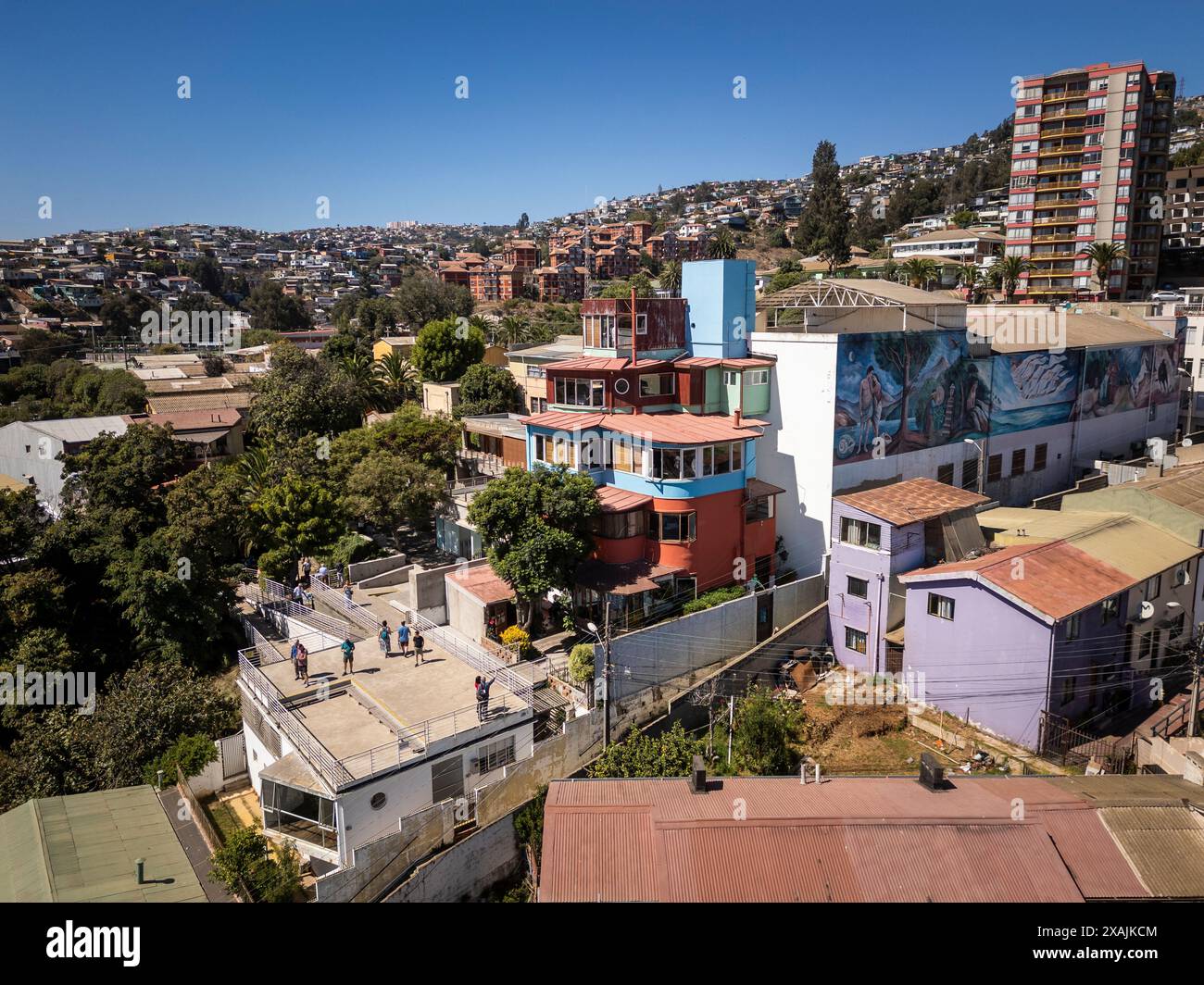 Belle vue aérienne au musée la Sebastiana (maison de Pablo Neruda) Banque D'Images