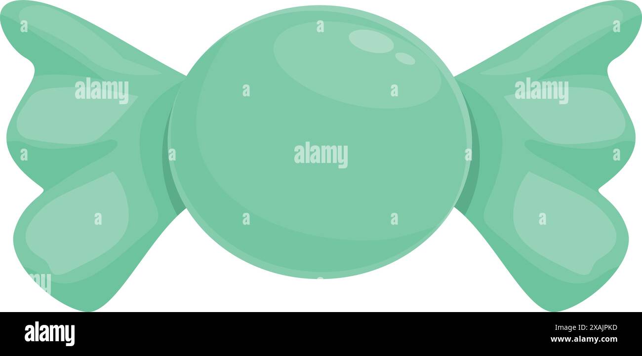 Illustration simple d'un bonbon rond à la menthe enveloppé dans une feuille verte avec des ailes Illustration de Vecteur