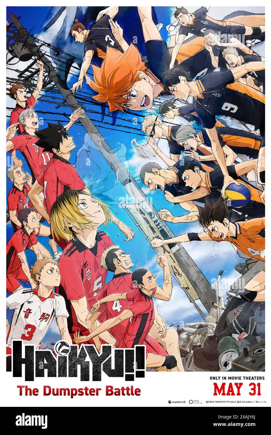 Haikyuu !! The Dumpster Battle (2024) réalisé par Susumu Mitsunaka et mettant en vedette Ayumu Murase, Kaito Ishikawa et Yûki Kaji. Basé sur la populaire série manga de Haruichi Furudate et une suite de la populaire série animée, l'équipe de Karasuno High volleyball avance au-delà de la ronde préliminaire du tournoi Harutaka dans la préfecture de Miyagi pour atteindre la troisième ronde. Affiche US One Sheet ***USAGE ÉDITORIAL SEULEMENT***. Crédit : BFA / Crunchyroll Banque D'Images