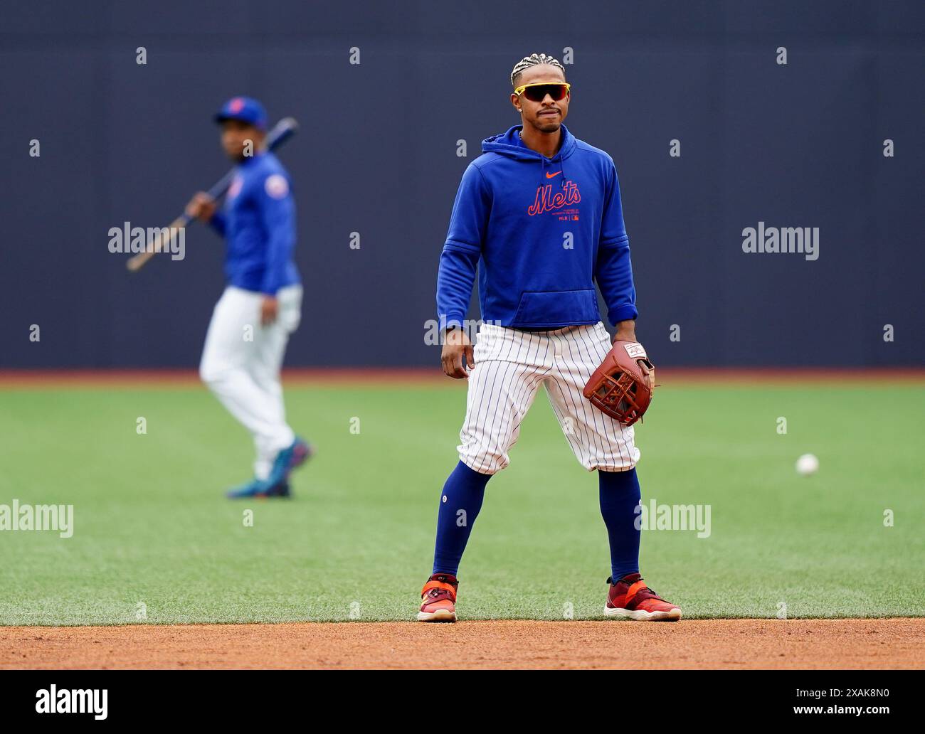 Francisco Lindor des New York mets lors d'une journée d'entraînement avant le match des séries MLB London Series au London Stadium, à Londres. Date de la photo : vendredi 7 juin 2024. Banque D'Images