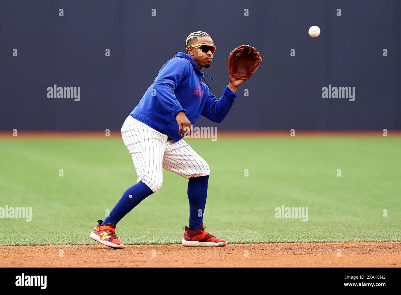 Francisco Lindor des New York mets lors d'une journée d'entraînement avant le match des séries MLB London Series au London Stadium, à Londres. Date de la photo : vendredi 7 juin 2024. Banque D'Images