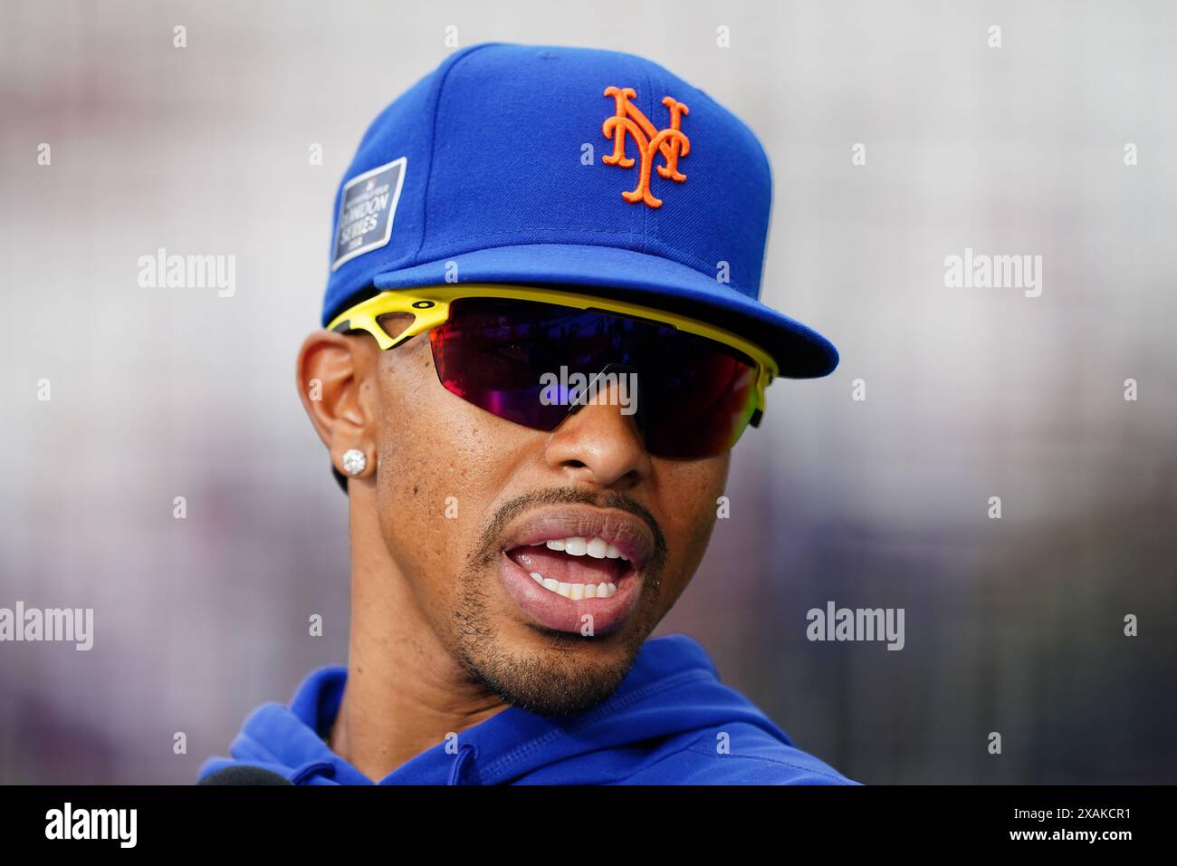 Francisco Lindor des New York mets lors d'une journée d'entraînement avant le match des séries MLB London Series au London Stadium, à Londres. Date de la photo : vendredi 7 juin 2024. Banque D'Images