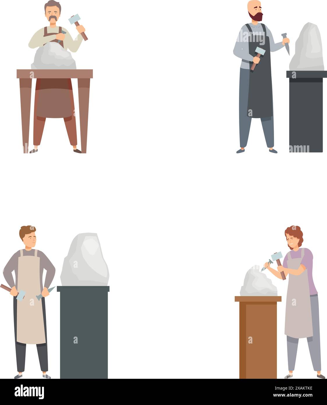 Illustration de sculpteurs masculins et féminins au travail, sculpture et polissage de statues Illustration de Vecteur