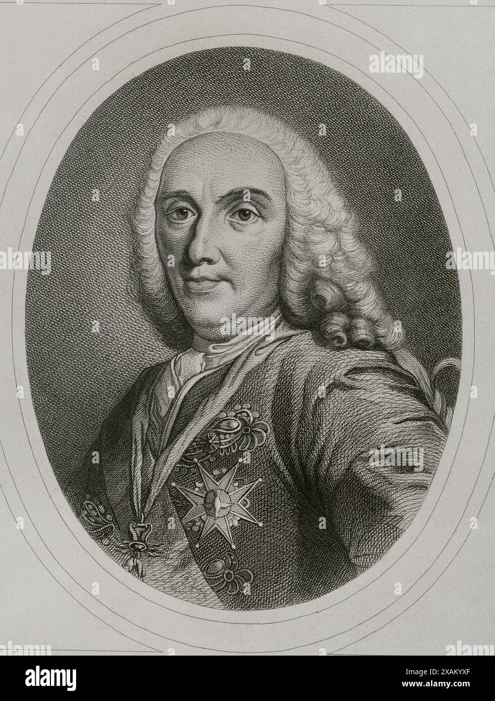 Philippe V (1683-1746) Roi d'Espagne (1700-1746). Portrait. Gravure par Masson. Lithographié par Magin Pujadas. Historia General de Espana de Modesto Lafuente. Volume IV. publié à Barcelone, 1879. Banque D'Images