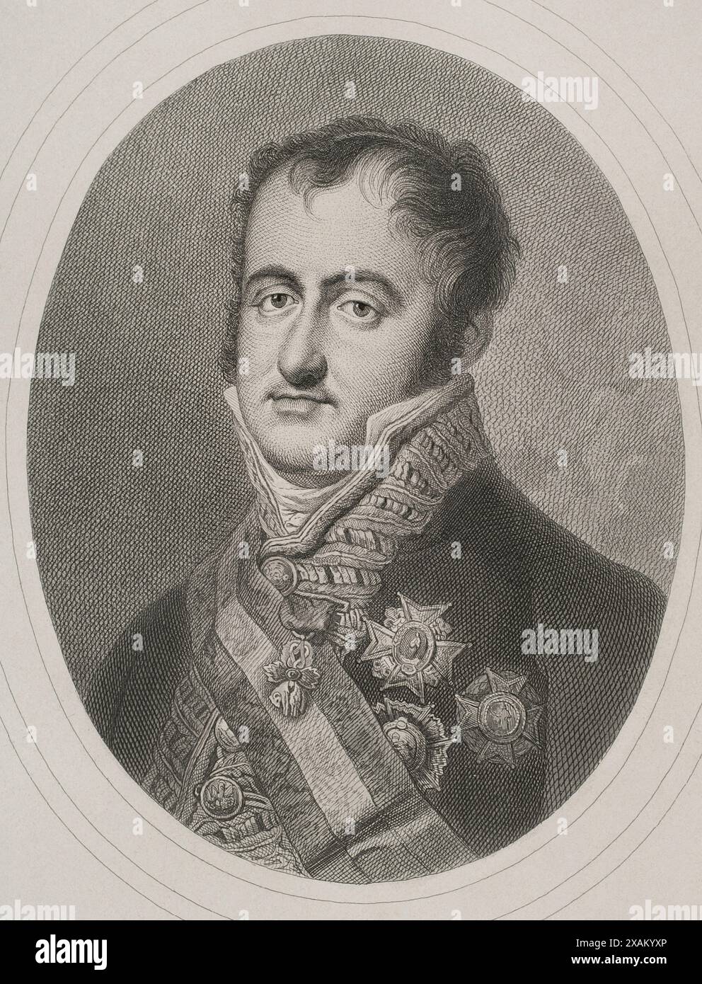 Ferdinand VII (1784-1833) Roi d'Espagne (1808-1833). Portrait. Gravure par Masson. Lithographié par Magin Pujadas. Historia General de Espana, de Modesto Lafuente. Volume V. publié à Barcelone, 1880. Banque D'Images Ferdinand VII (1784-1833) Roi d'Espagne (1808-1833). Portrait. Gravure par Masson. Lithographié par Magin Pujadas. Historia General de Espana, de Modesto Lafuente. Volume V. publié à Barcelone, 1880. Banque D'Images
