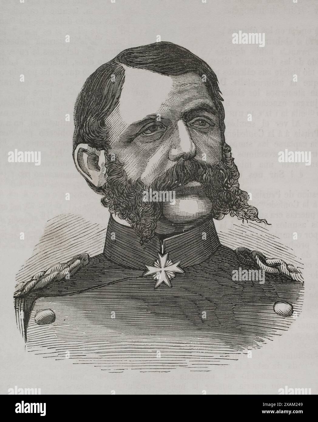 Theophil von Podbielski (1814-1879) Général de l'armée prussienne. Portrait. Gravure. Historia de la Guerra de Francia y Prusia (histoire de la guerre entre la France et la Prusse). Volume II. Publié à Barcelone, 1871. Banque D'Images