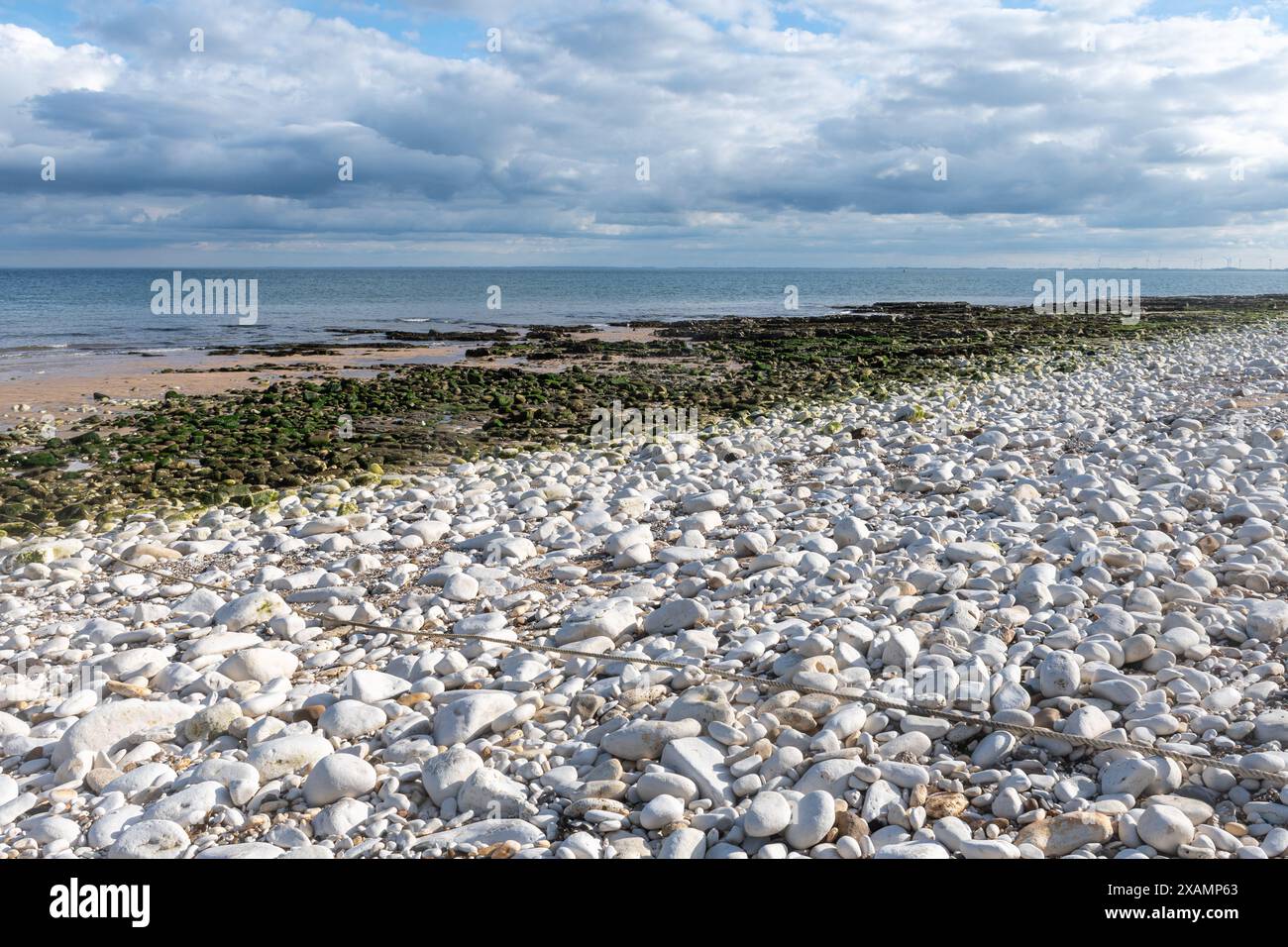 Vue de la plage à South Landing, Flamborough avec des galets blancs ou des rochers, East Riding of Yorkshire, Angleterre, Royaume-Uni Banque D'Images