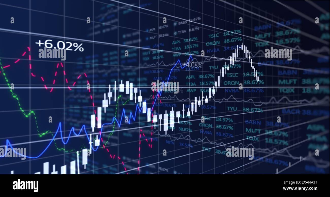 Image numérique du traitement des données financières et boursières sur fond bleu Banque D'Images