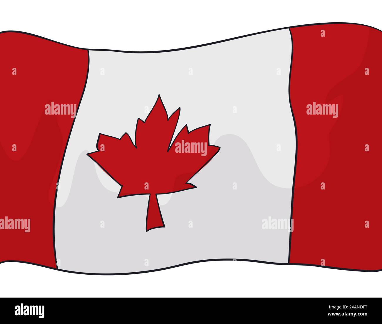 Drapeau canadien isolé avec des couleurs rouge et blanche, feuille d'érable et effet ondulé dans le style de dessin animé. Illustration de Vecteur