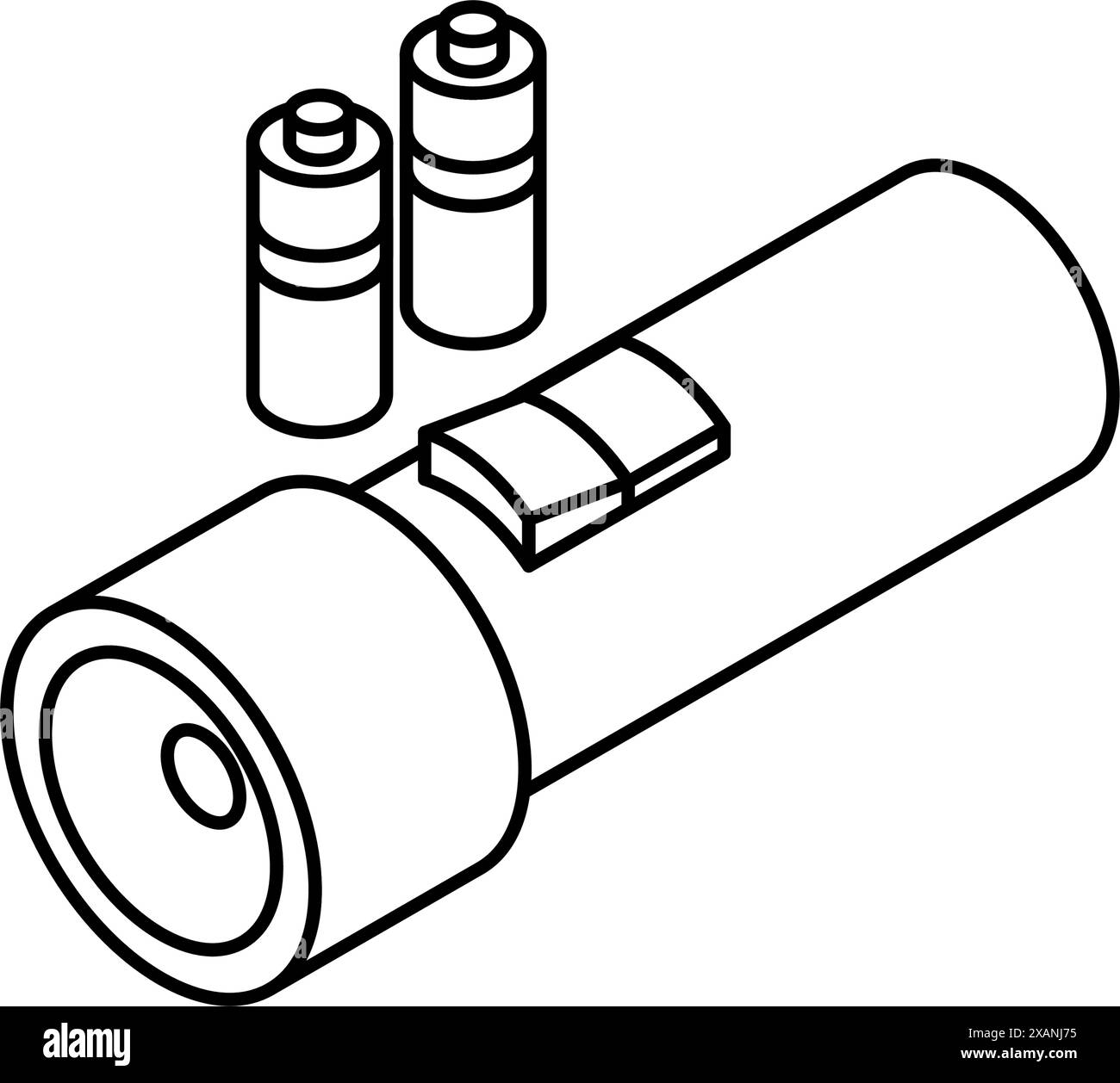 Dessin au trait simple du kit d'urgence, lampe de poche et batterie, illustration isométrique, illustration vectorielle Illustration de Vecteur