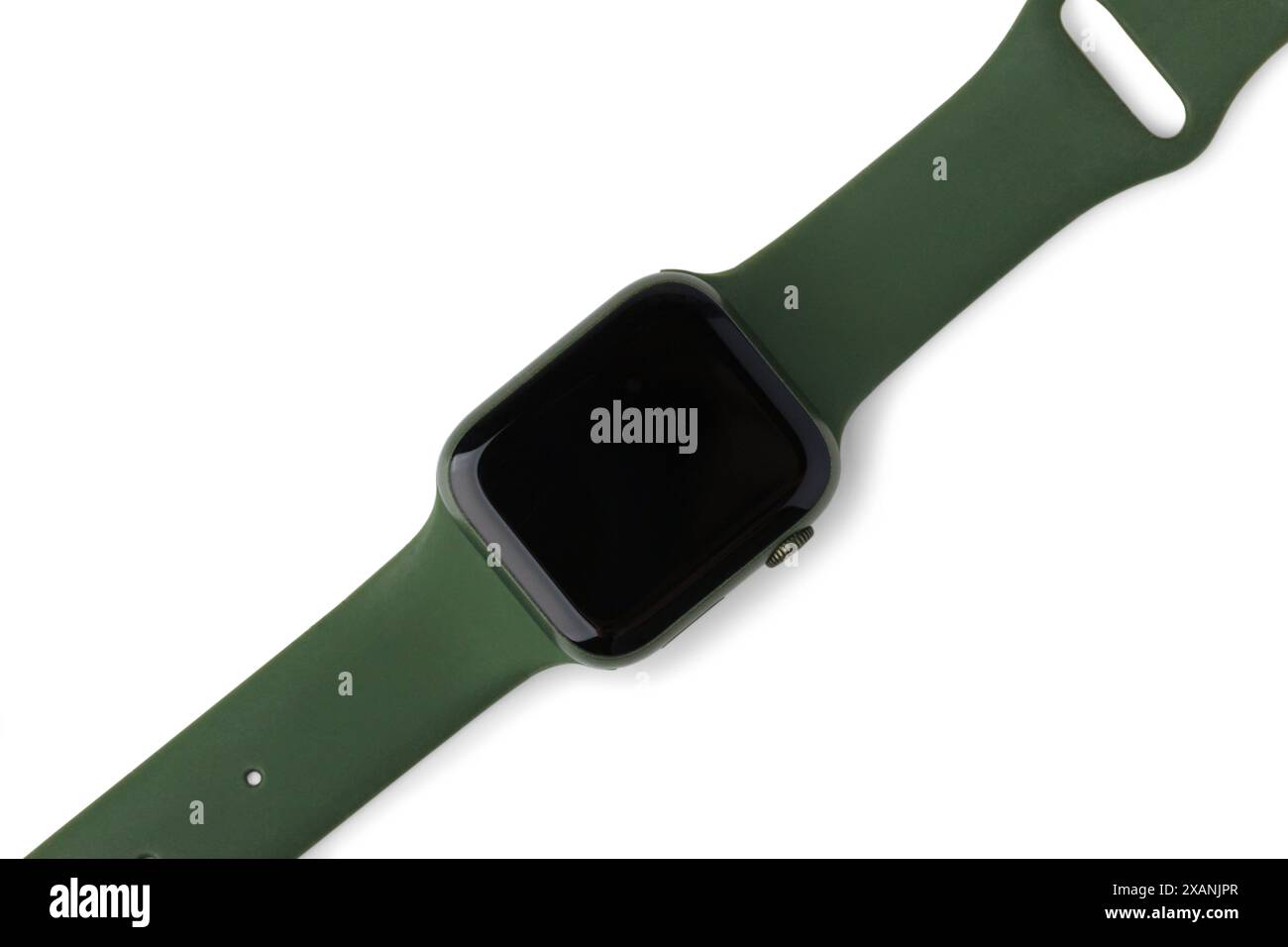 Montre électronique bracelet avec bracelet en silicone vert isolé sur fond blanc Banque D'Images