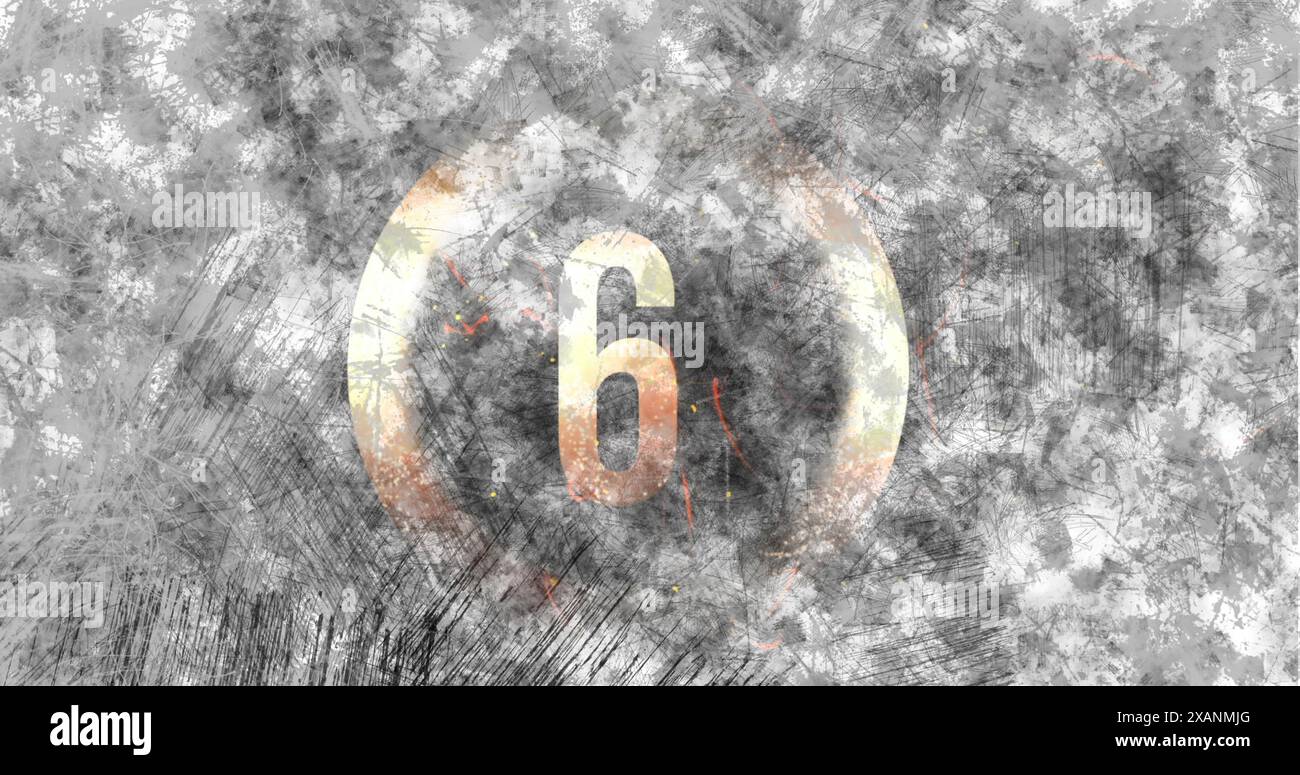 Numéro six affiché bien en évidence au centre d'un fond gris texturé abstrait Banque D'Images