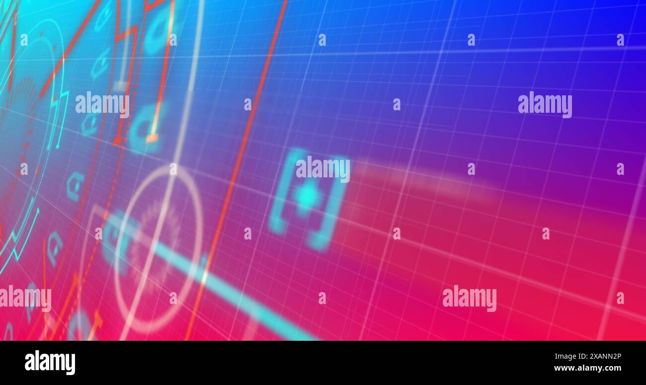 Illustration de l'oscilloscope en cours de balayage sur fond bleu Banque D'Images