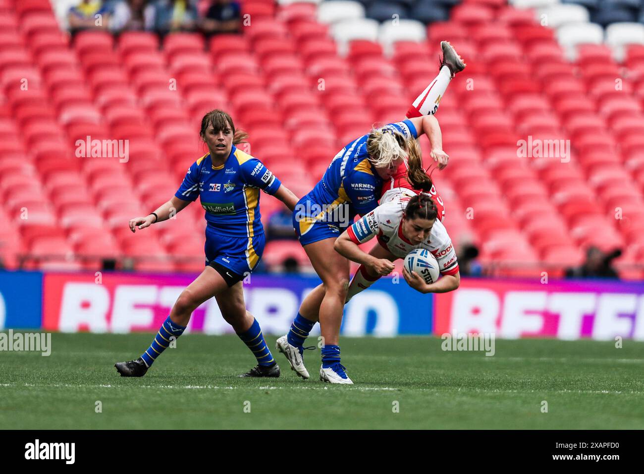 Lors de la finale de la Betfred Women's Challenge Cup, Leeds Rhinos vs St Helens au stade de Wembley, Londres, Royaume-Uni. 8 juin 2024. (Photo par Izzy Poles/News images) à Londres, Royaume-Uni le 6/8/2024. (Photo par Izzy Poles/News images/SIPA USA) crédit : SIPA USA/Alamy Live News Banque D'Images