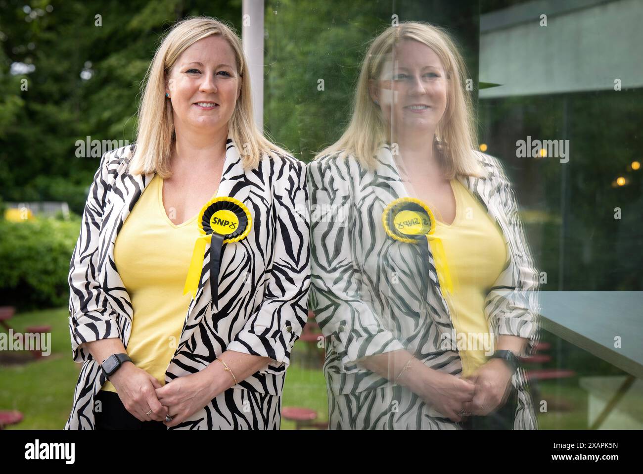 Candidate parlementaire Hannah Bardell lors d'une visite au Reconnect Howden Park Centre à Howden, Livingston, alors qu'elle se trouvait sur la piste de la campagne électorale générale. Date de la photo : samedi 8 juin 2024. Banque D'Images