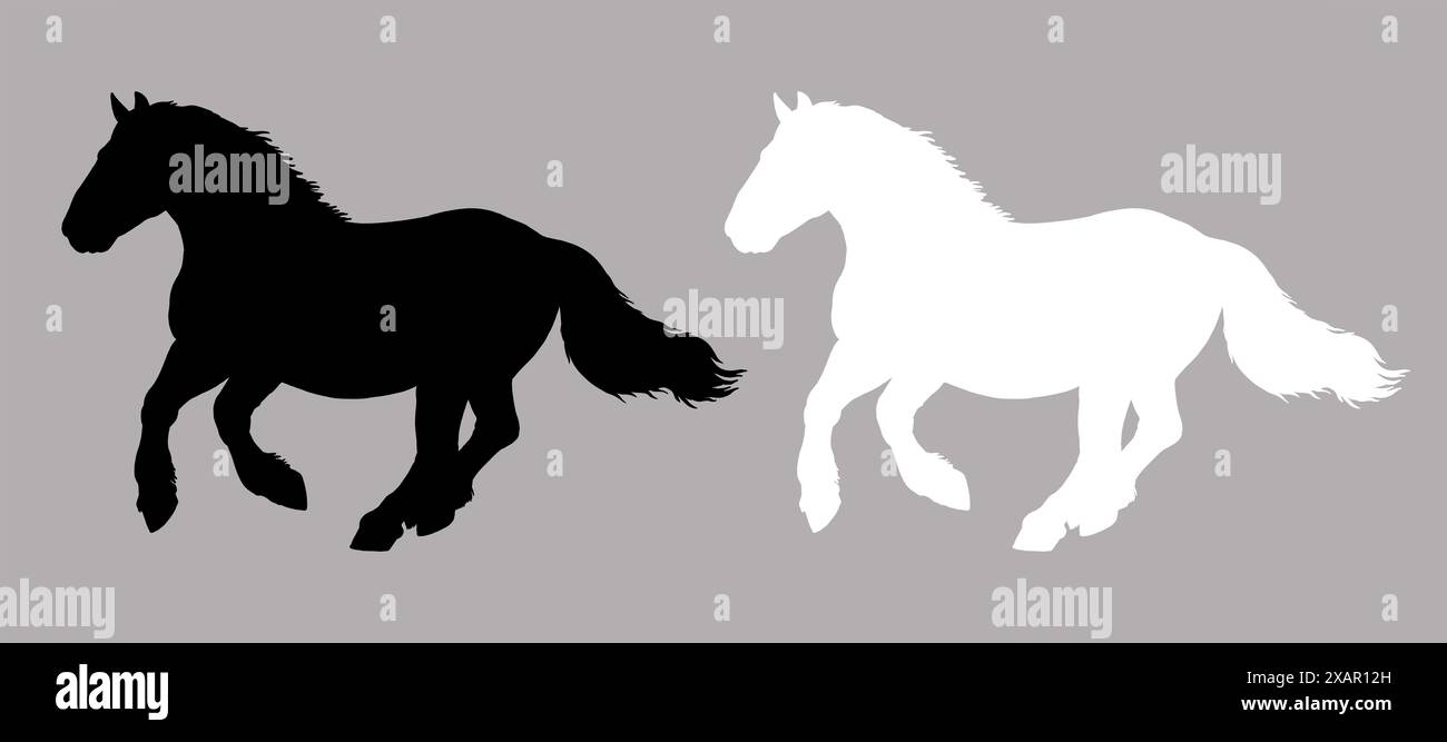 Illustration du cheval de trait galopant. Silhouette de chevaux lourds. Banque D'Images