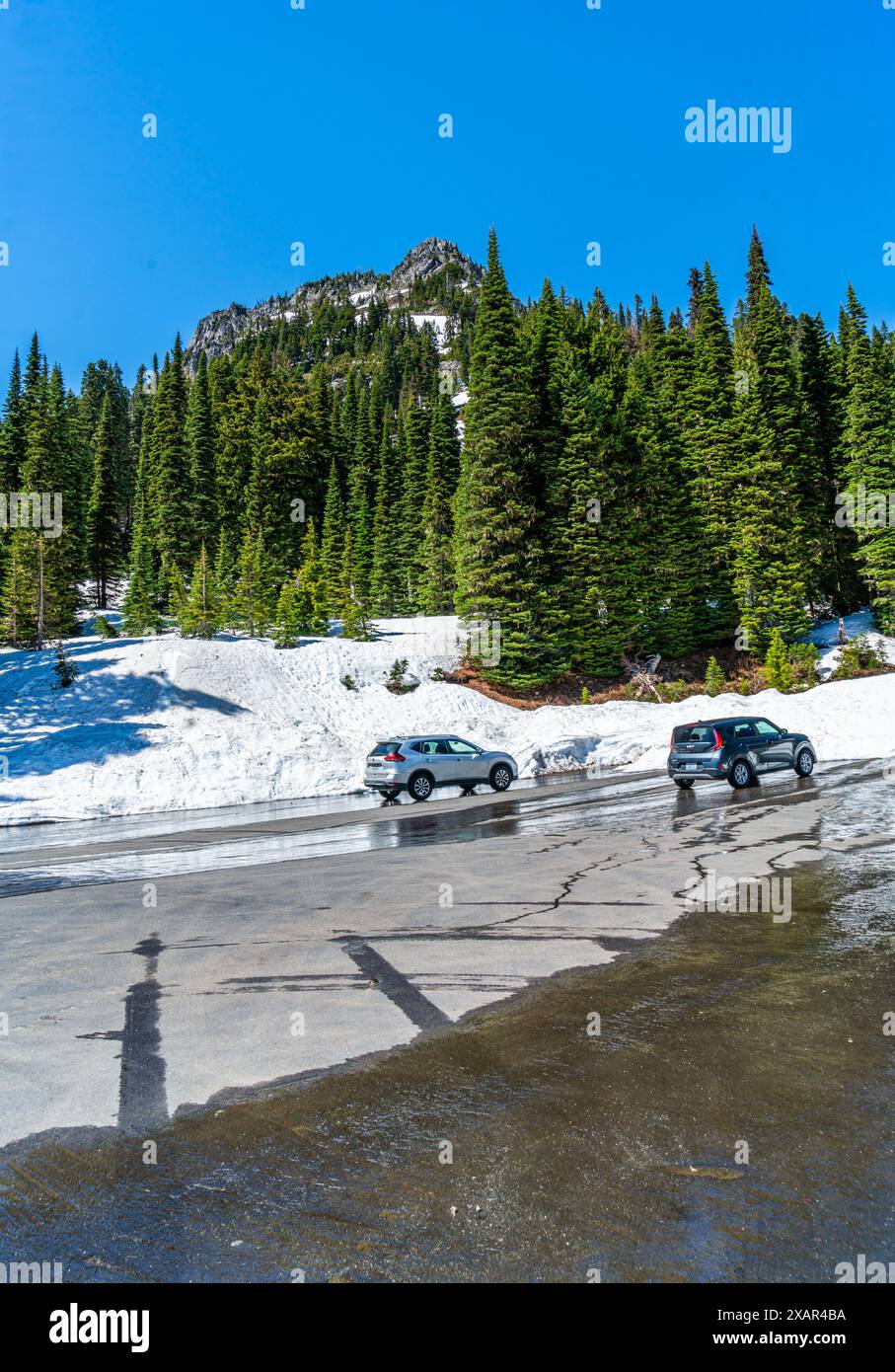 Un arrêt sur l'autoroute 410 près de Chinook Pass dans l'État de Washington. Banque D'Images