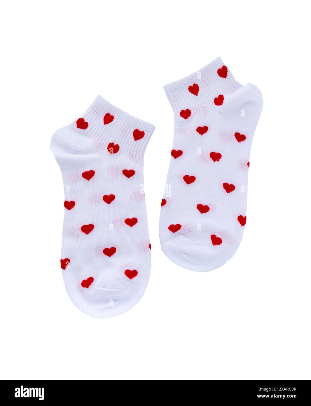Chaussettes blanches avec motif isolé sur fond blanc. Banque D'Images
