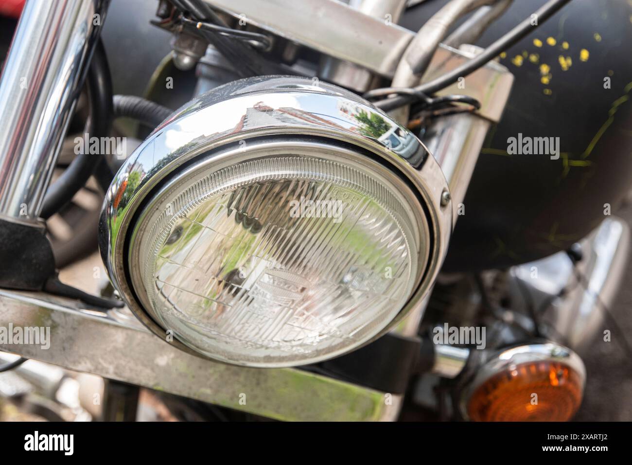 Phare de moto vintage gros plan Banque D'Images