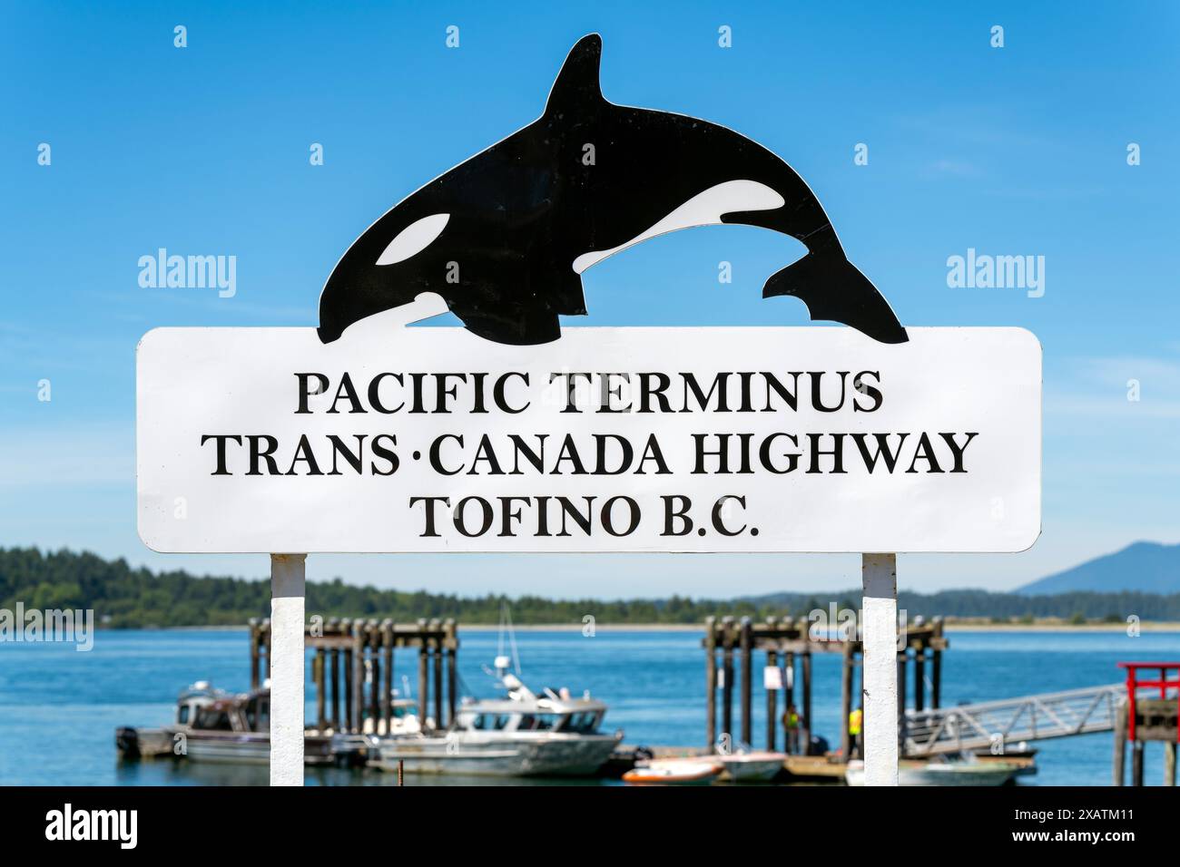 Terminus Pacifique de la TRANS Canada Highway, Tofino, Colombie-Britannique, Canada. Banque D'Images