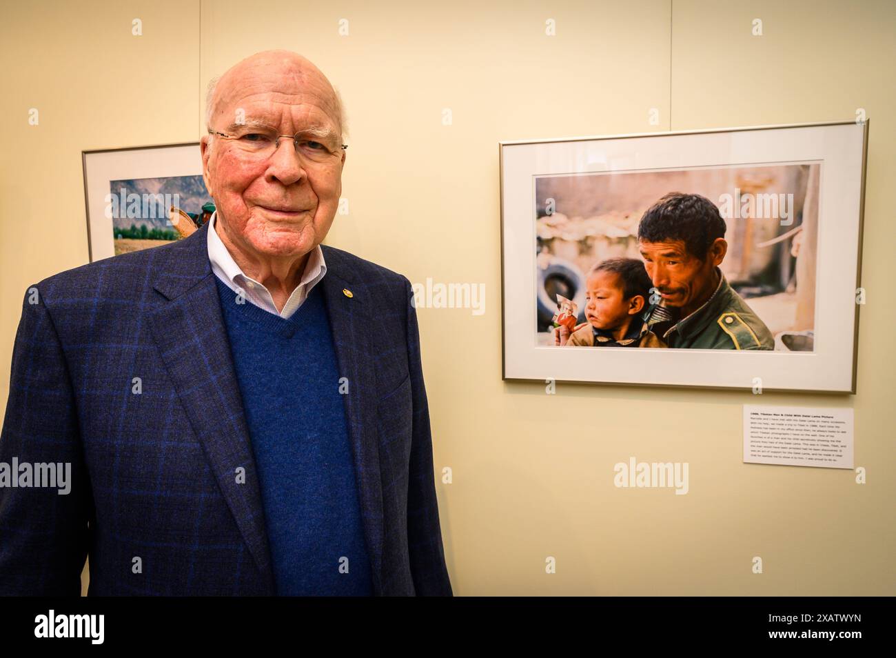 Le sénateur américain à la retraite Patrick J. Leahy, d-VT, lors d'une exposition de ses photographies à Montpelier, VT. Banque D'Images