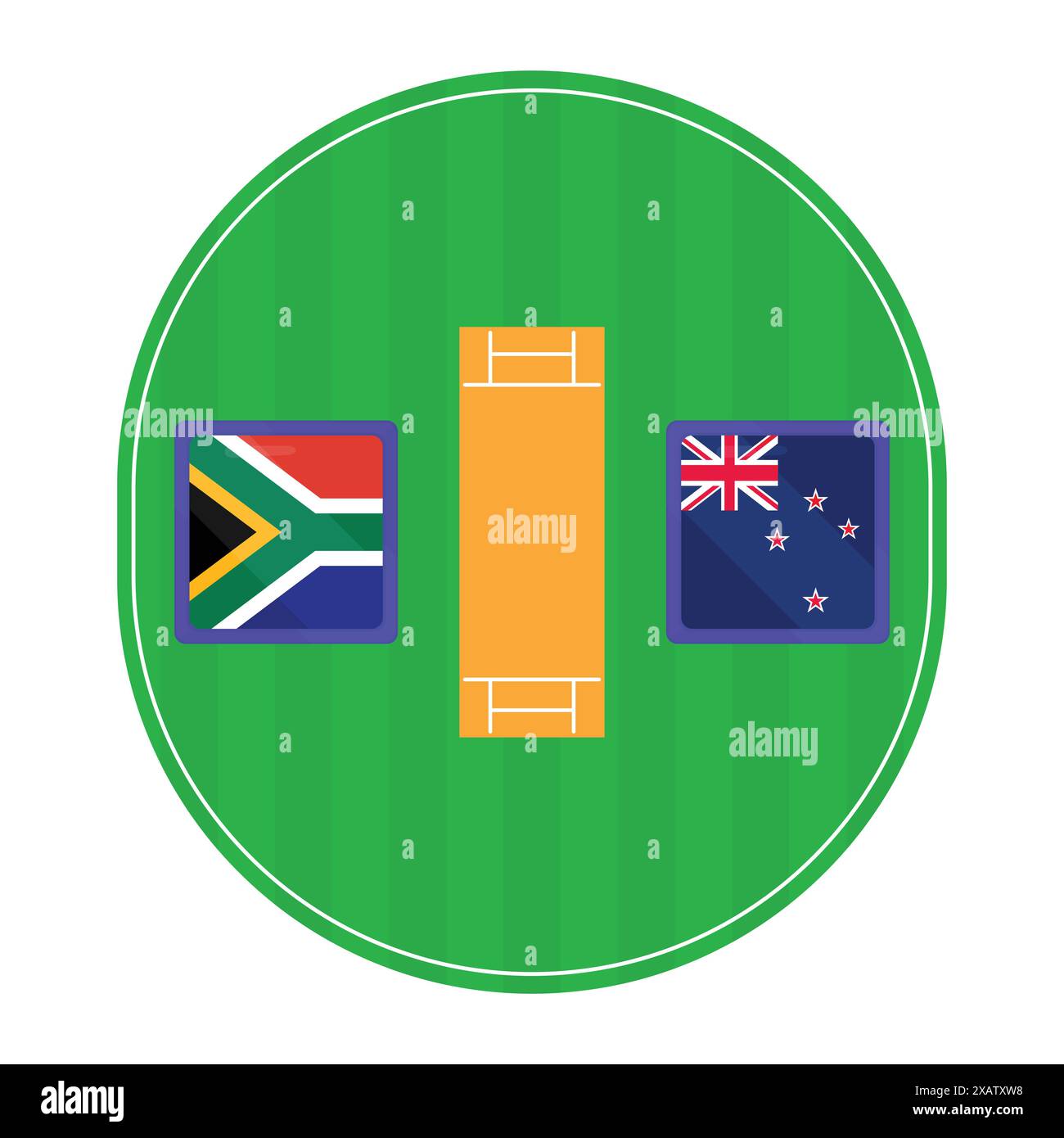 Afrique du Sud vs Nouvelle-Zélande Cricket match Vector. Vecteur de match de cricket sur le stade au sol Illustration de Vecteur