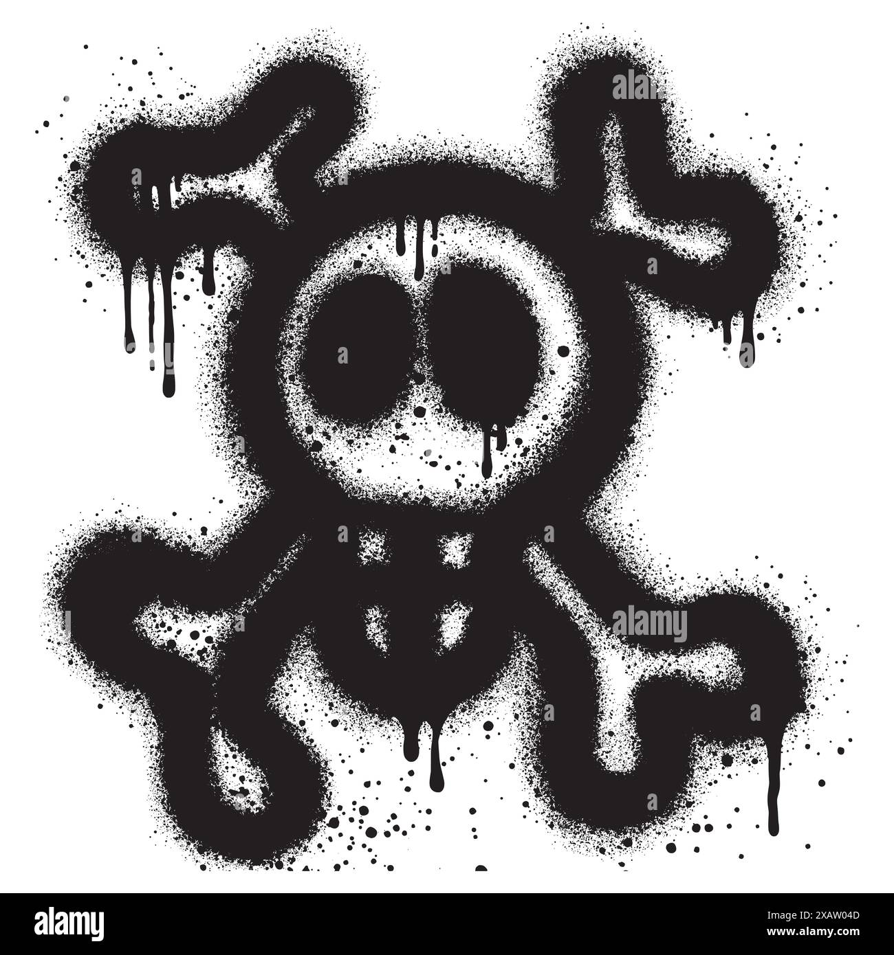 Crâne de graffiti peint pulvérisé. icône de crâne graffiti avec pulvérisation en noir sur blanc. Illustration vectorielle. Illustration de Vecteur