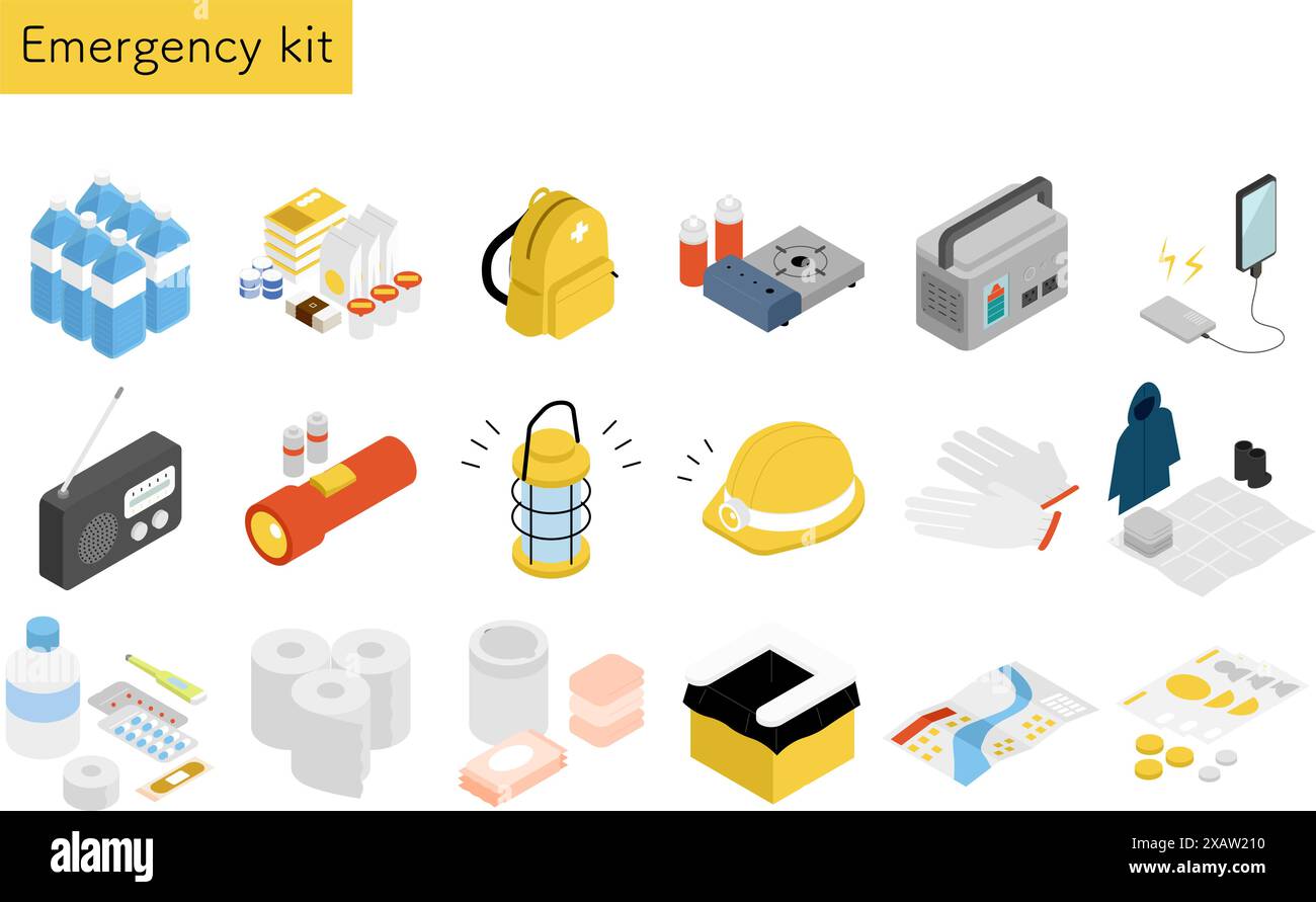 Kit d'urgence, illustration isométrique simple, illustration vectorielle Illustration de Vecteur