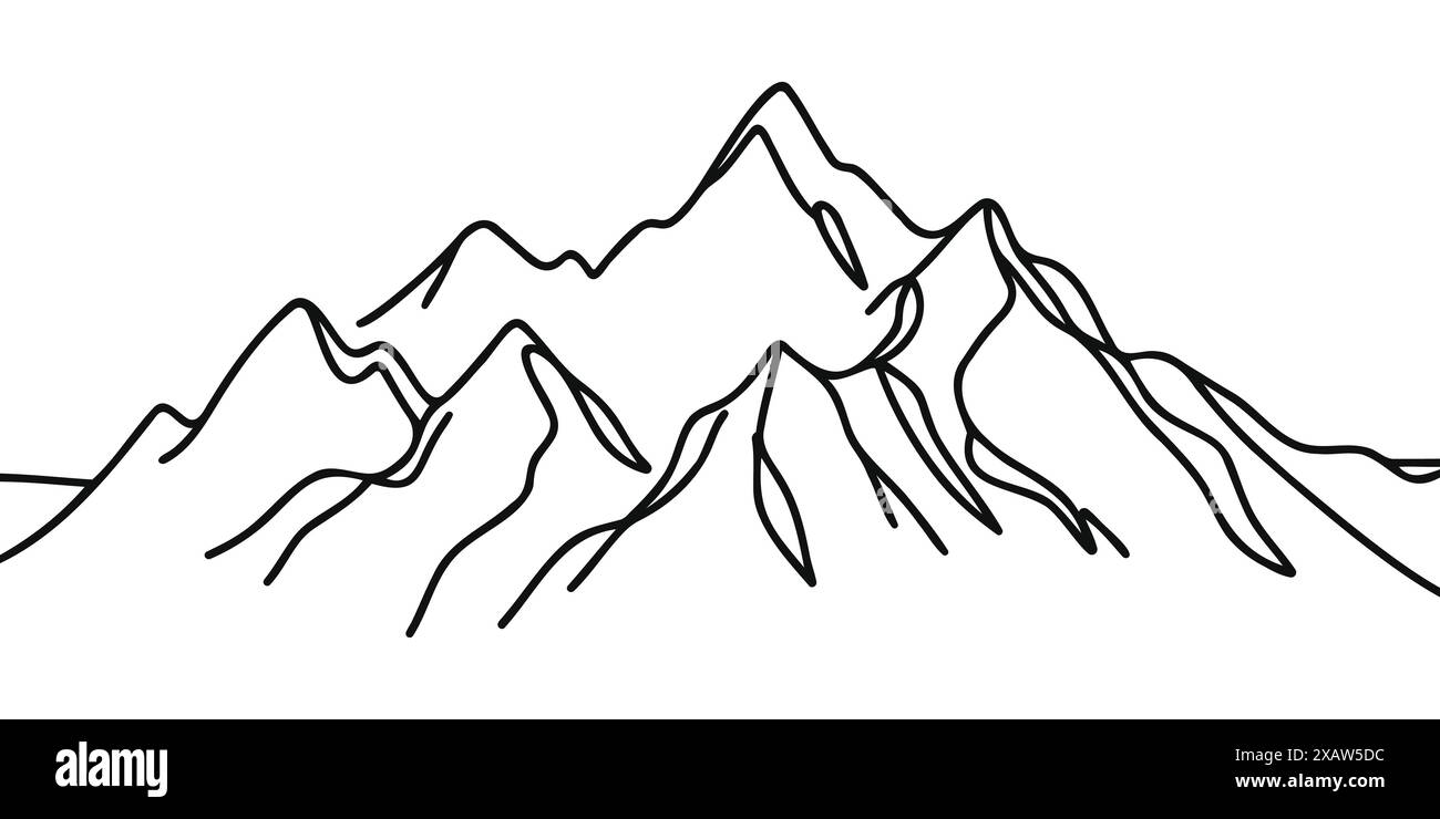 les montagnes sont tracées avec une ligne continue. Illustration vectorielle Illustration de Vecteur