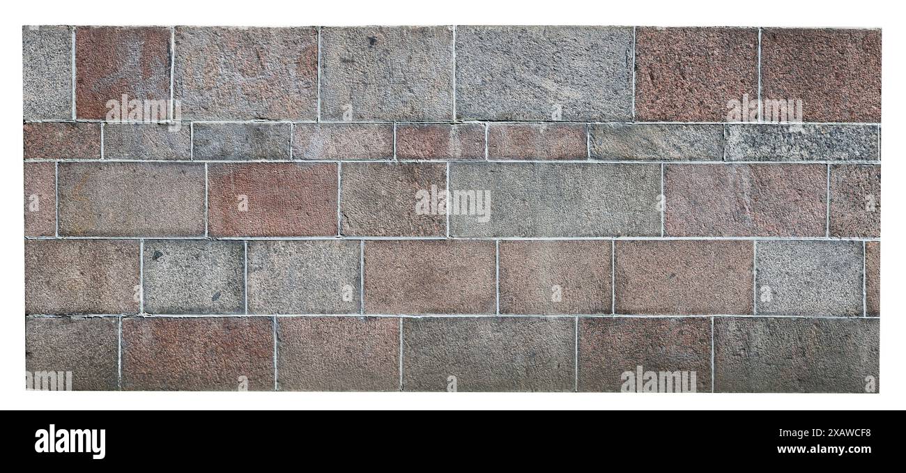 Clôture faite de grands blocs de granit rectangulaires. Isolé sur blanc Banque D'Images Clôture faite de grands blocs de granit rectangulaires. Isolé sur blanc Banque D'Images