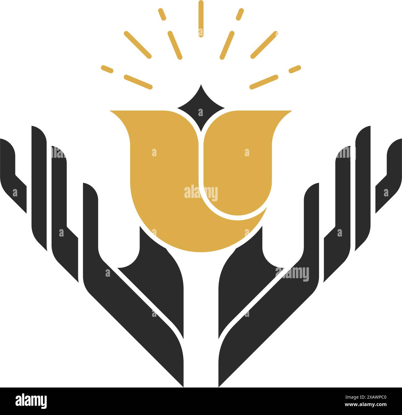 Mains de femme tenant l'illustration vectorielle abstraite de silhouette de fleur. Dessin de style boho pour modèle d'impression d'affiche d'art mural. Design Magic concept. Illustration de Vecteur