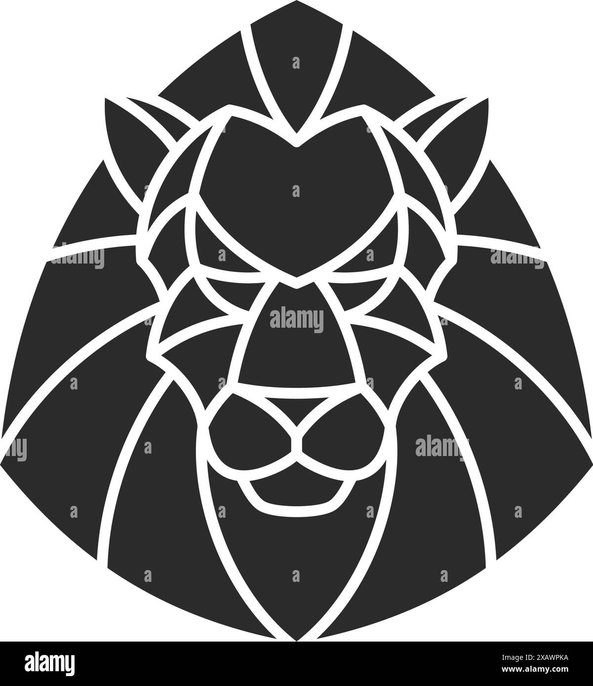 Tête géométrique de lion dessinée à la main illustration vectorielle de silhouette. Dessin pour la décoration d'emblème d'affiche et de logo ou impression de mode. Illustration de Vecteur