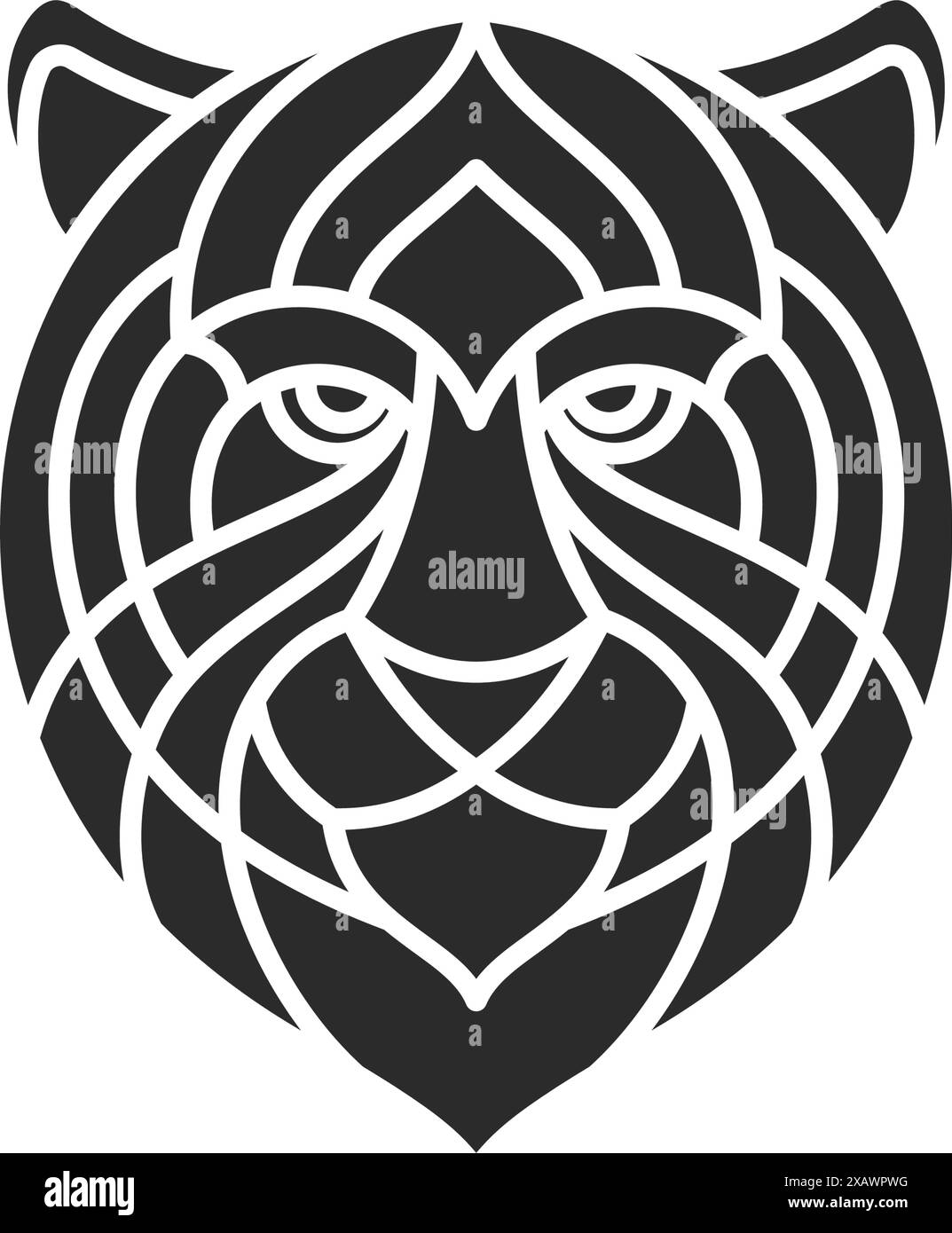 Tête géométrique de tigre dessinée à la main illustration vectorielle de silhouette. Dessin pour la décoration d'emblème d'affiche et de logo ou impression de mode. Illustration de Vecteur