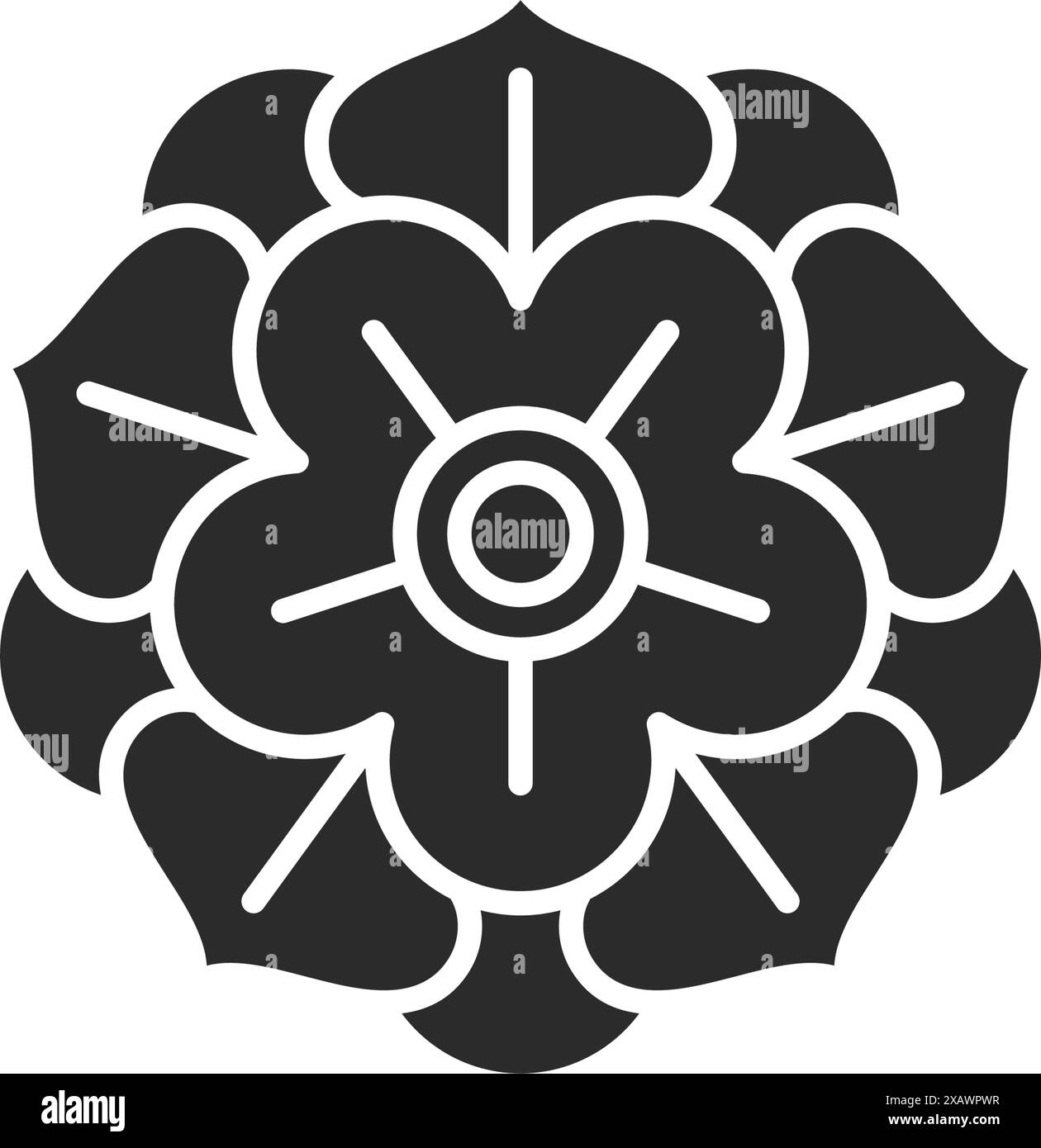 Illustration vectorielle de bouton de fleur de rose et de pétales silhouette. Dessin de style boho pour modèle d'impression d'affiche d'art mural. Conception de concept botanique. Illustration de Vecteur